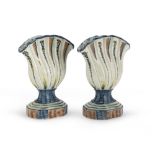 A PAIR OF TULIP VASES IN CERAMICS, 20TH CENTURY of white enamel and polychromy, decorated with