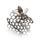 ELEGANT RIGID FANTASY BRACELET in silver 925, honeycomb design with diamonds, black diamonds,