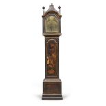 SPLENDID TOWER CLOCK, ENGLAND 18TH CENTURY in black lacquered wood, decorated with chinoiseries in