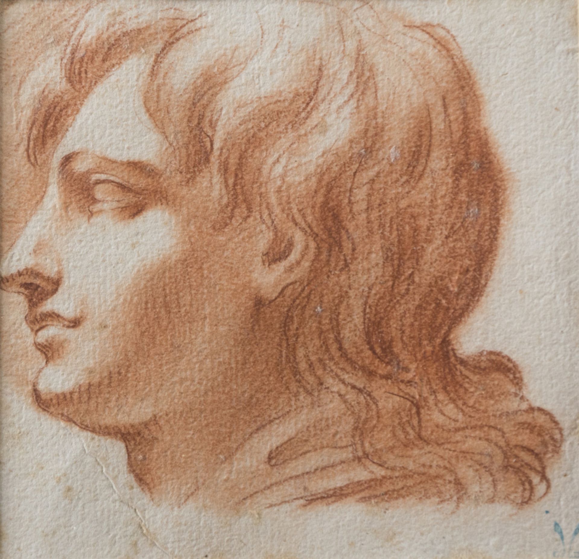 ITALIAN NEOCLASSIC PAINTER Study of face Sanguine on paper, cm. 10,5 x 10,5 Framed PITTORE