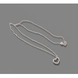 CHOKER in white gold 18 kts., chain design with heart shaped pendant decorated with diamonds. Length