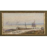 FRENCH PAINTER, EARLY 20TH CENTURY BEACH WITH SAIL BOATS Water-color on paper, cm. 6 x 11.5 Not