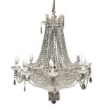 BEAUTIFUL PAIR OF BELL CHANDELIERS, 19TH CENTURY in metal, with to spin of spheres in cut glass.