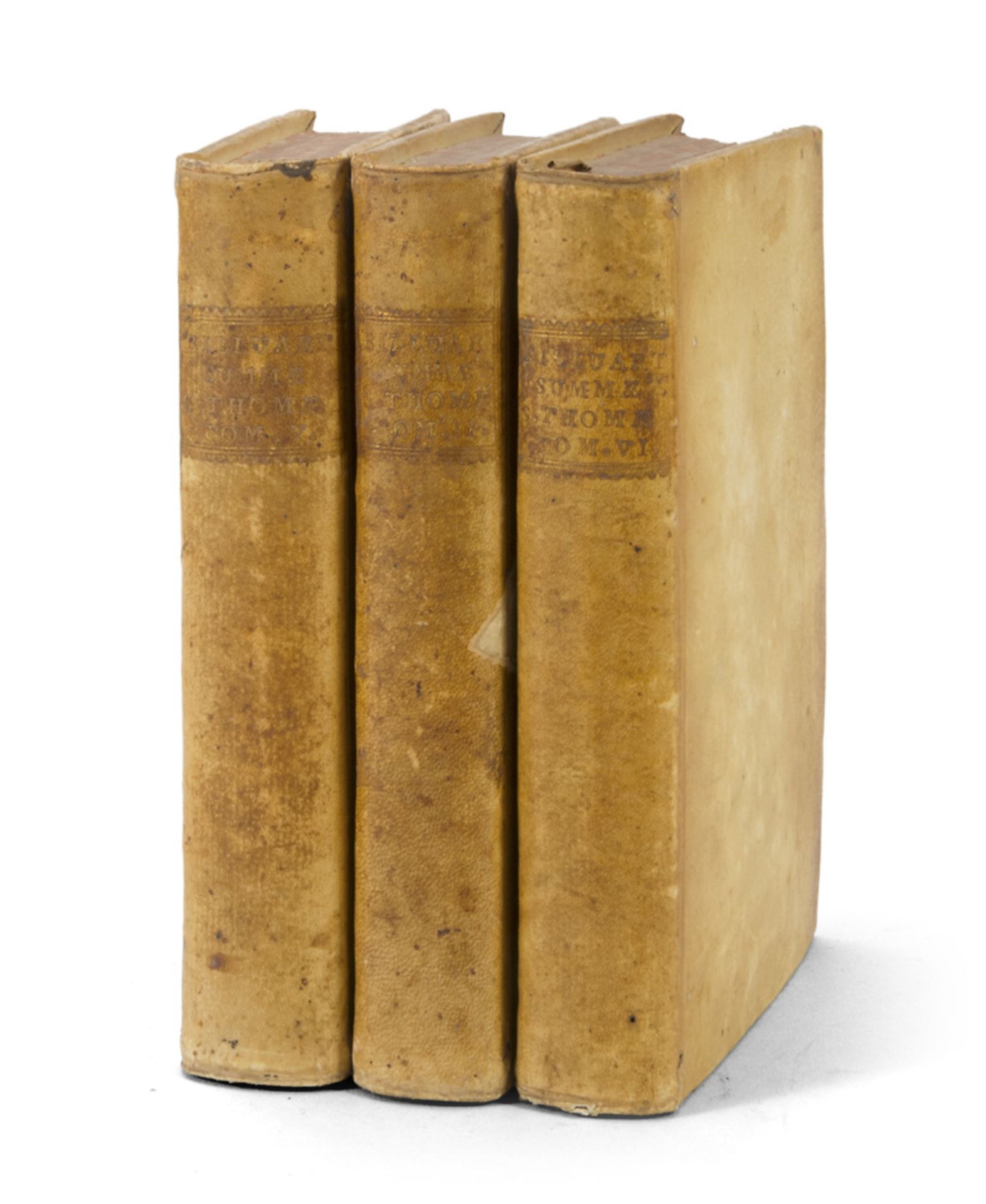 THEOLOGY Summa Summae, S.Thomae. Three small volumes. Ed. Germany 1754. Full parchment with lacks.