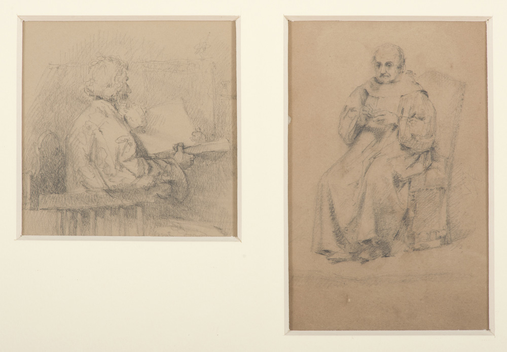 LUIGI BRIZZOLARA (Chiavari 1868 - Genova 1937) LITERATUS FRIAR Two pencil on brown paper, cm. 21 x