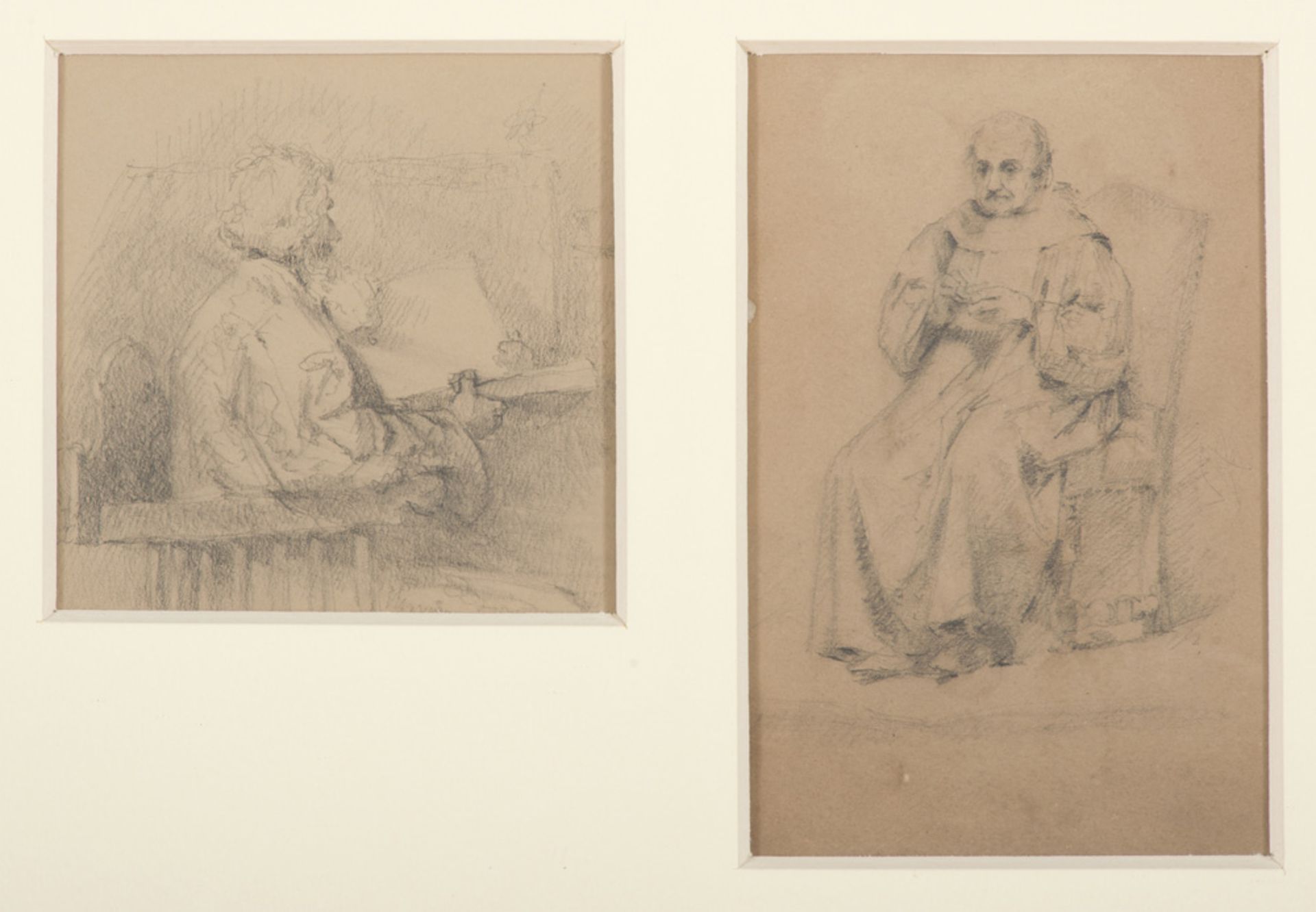 LUIGI BRIZZOLARA (Chiavari 1868 - Genova 1937) LITERATUS FRIAR Two pencil on brown paper, cm. 21 x