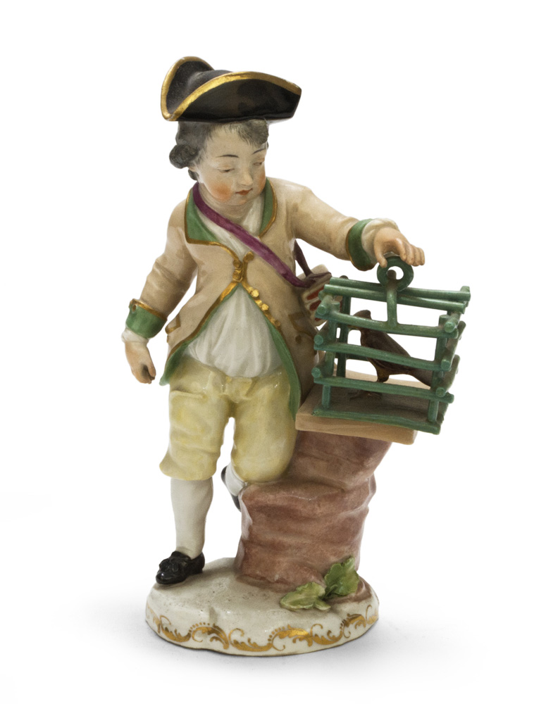 PORCELAIN GROUP, VIENNA SECONDA HALF 18TH CENTURY in polychromy, representing little boy with cage