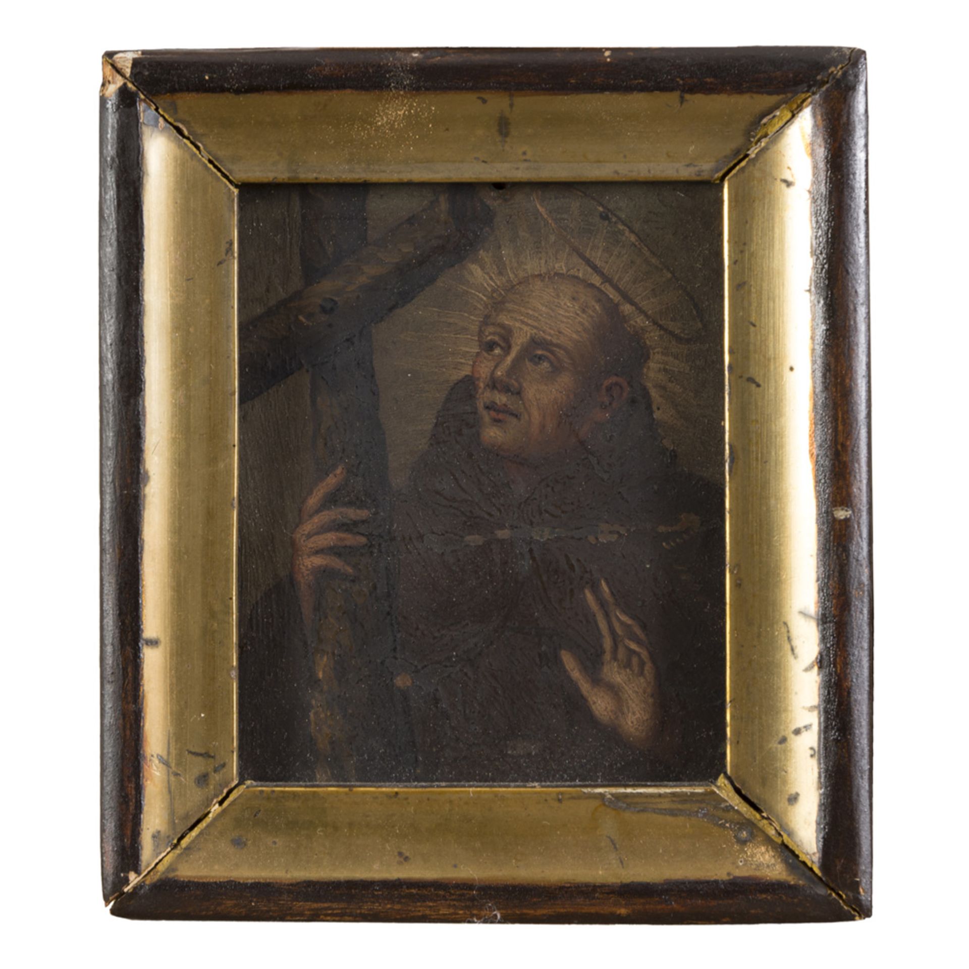 ITALIAN PAINTER, 18TH CENTURY ST. PIETRO OF ALCANTARA Oil on copper, cm. 10,2 x 8,5 Lacquered