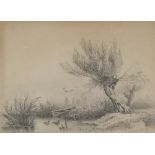 ITALIAN PAINTER, END 19TH CENTURY LANDSCAPE WITH POND Pencil on paper, cm. 18 x 25 Signed 'Of