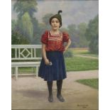 AMEDEO BOCCHI (Rome 1883 - 1976) GIRL FROM VIENNA WITH DAISIES IN THE PARK IN ROME Oil on canvas,