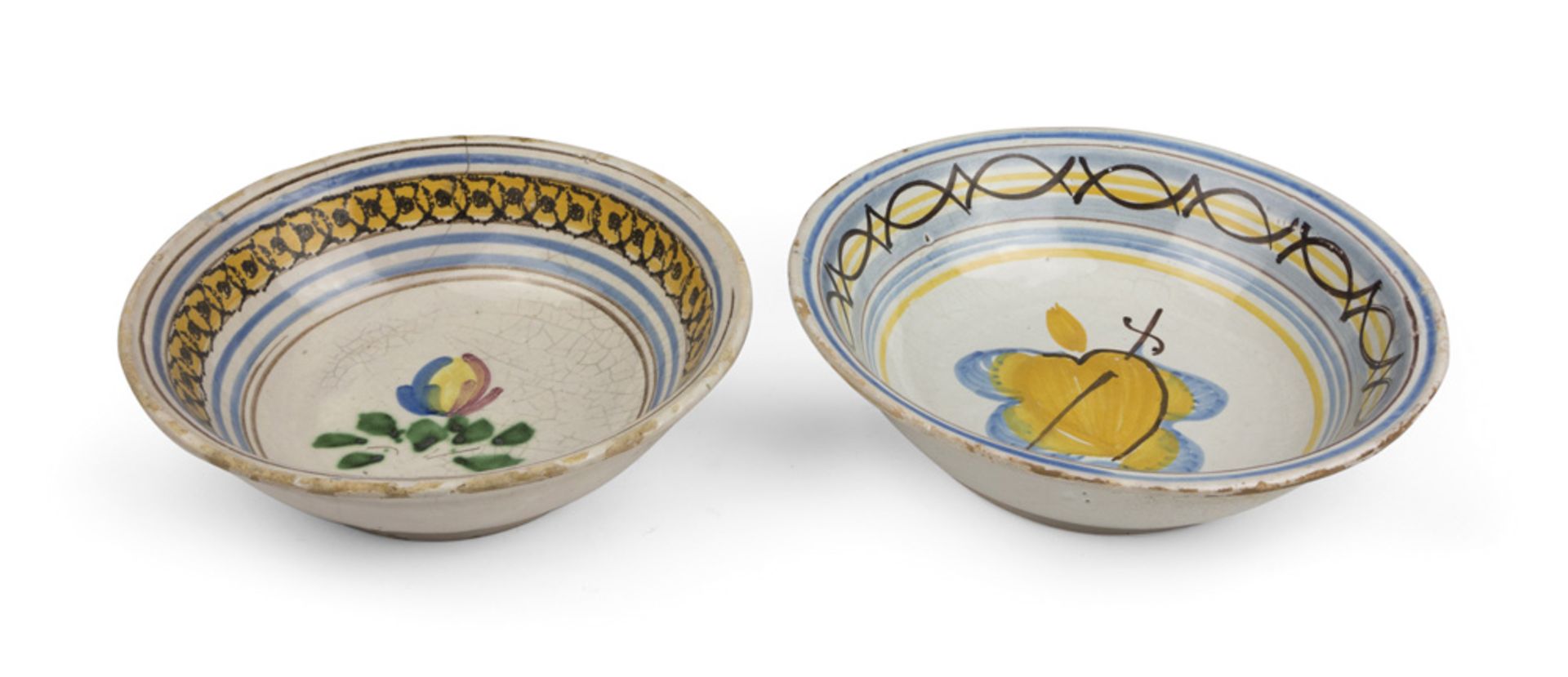 TWO SALAD BOWLS IN CERAMICS, CAMPANIAN WORKSHOP LATE 19TH CENTURY decorated with flowers, fruits and