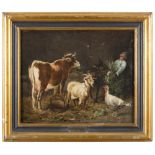 DOMENICO BATTAGLIA (Naples 1842 - 1921) FARMER IN THE STALL Oil on canvas, cm. 37 x 46 Not signed
