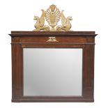 MAHOGANY MIRROR, NAPLES 19TH CENTURY with profiles of side columns and gilded frieze of winged