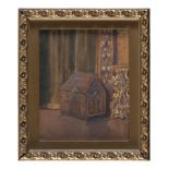 PAINTER XIXTH CENTURY ANTIQUE FURNITURE IN INTERIOR Watercolor on paper, cm. 25 x 20 Gilded frame