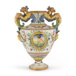 CERAMIC VASE, DERUTA 20TH CENTURY in white enamel and polychromy, decorated with grotesque. Griffons