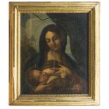 CARLO MARATTI, follower of (Camerano 1625 - Rome 1713) VIRGIN AND CHILD Oil on canvas applied on