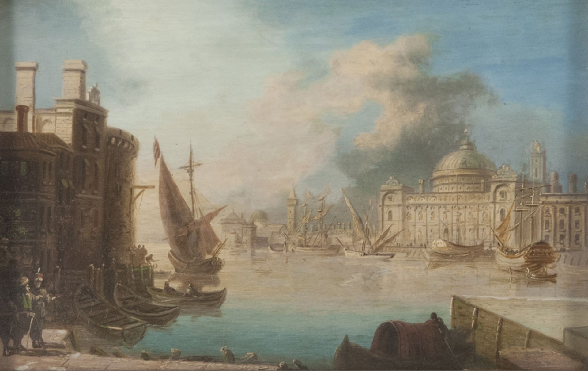 IACOPO MARIESCHI, ATT. TO (Venice 1711 - 1794) VIEW OF VENICE. Oil on panel, cm. 20 x 31. IACOPO