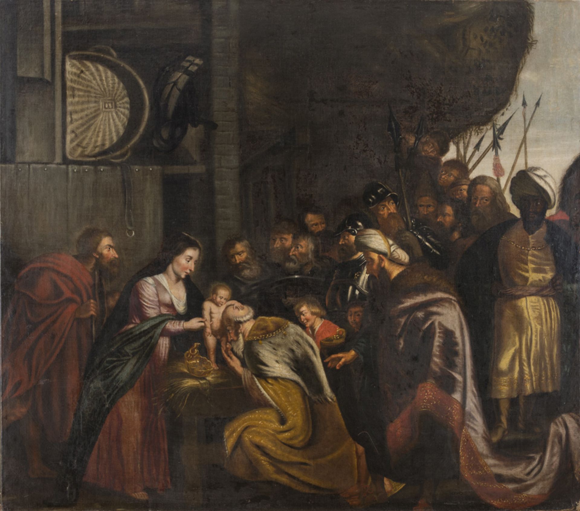 FLEMISH PAINTER, SECOND HALF OF THE 17TH CENTURY THE ADORATION OF THE MAGIS Oil on canvas, cm. 107 x