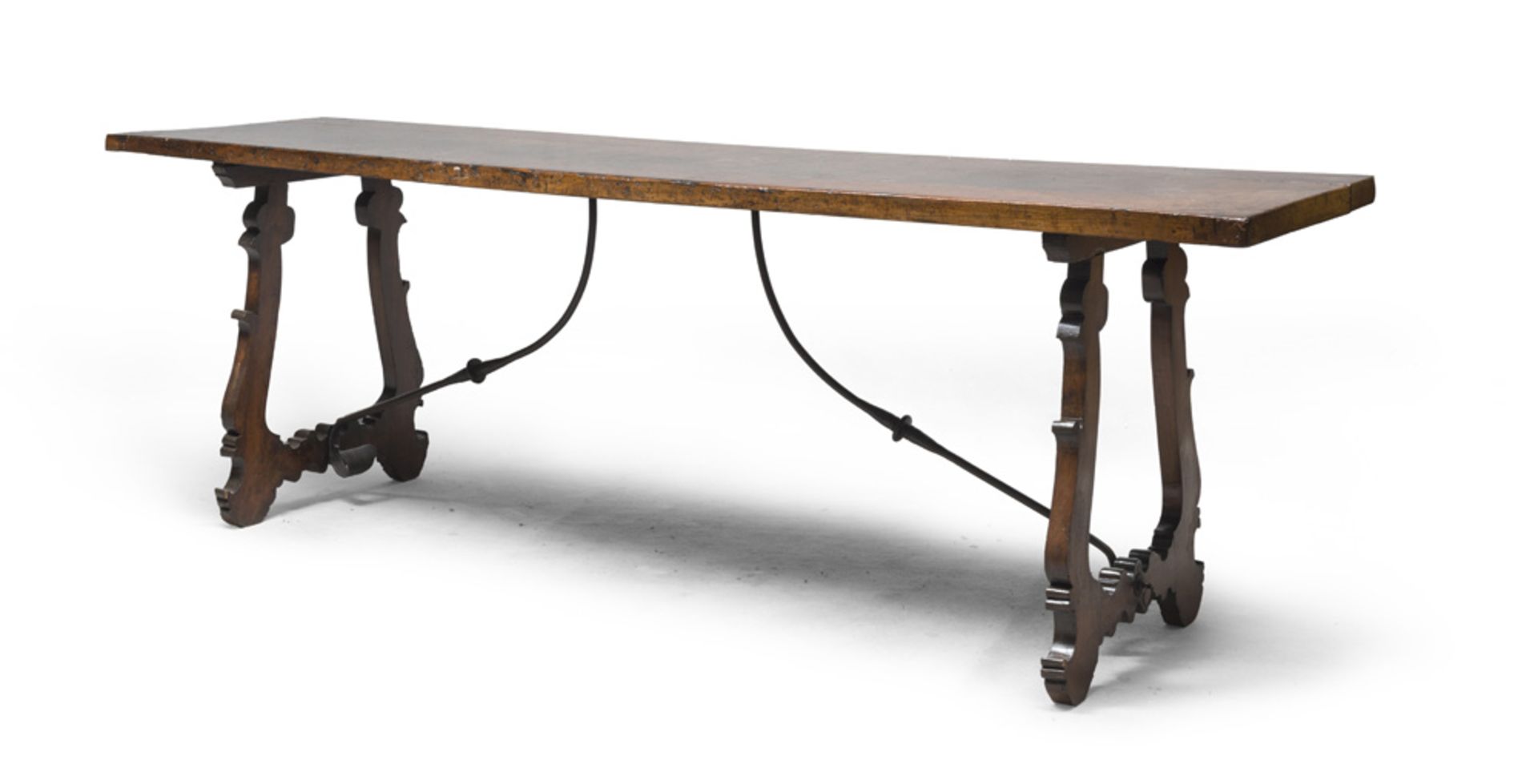 BEAUTIFUL REFECTORY TABLE IN WALNUT, ITALY CENTRAL 18TH CENTURY with rectangular tops and lyre legs,