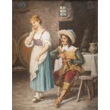 ITALIAN PAINTER, LATE 19TH CENTURY COURTING IN THE INN Oil on canvas, cm. 19 x 15 Signed 'G.