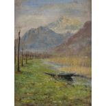 PAINTER 20TH CENTURY Adda River near Brivio Oil on cardboard, cm. 33,5 x 24 Framed PITTORE XX SECOLO