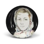 POTTER OF THE 20TH CENTURY Woman's face with handkerchief, 1959 enameled and glazed ceramic dish,