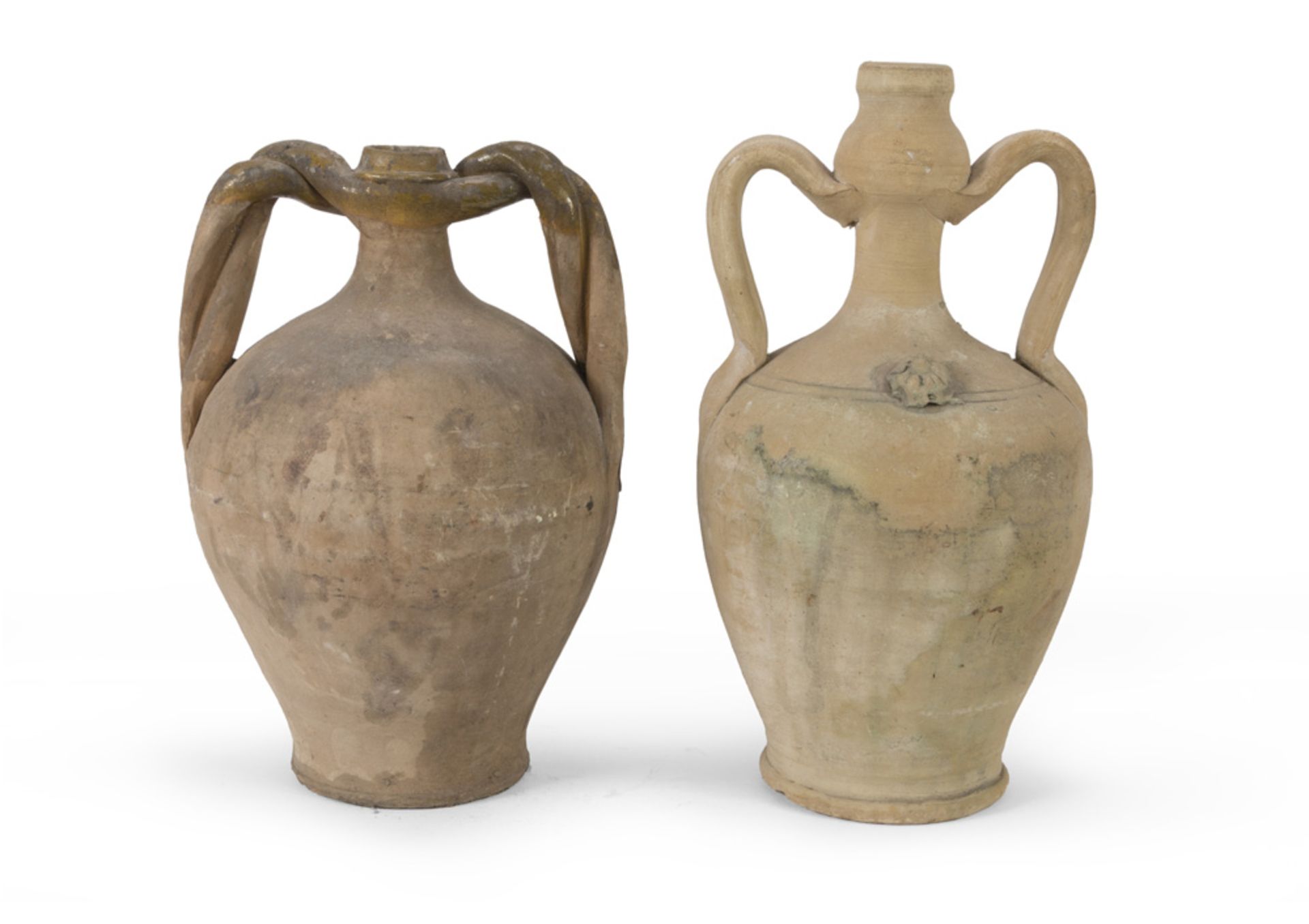 PAIR OF FLASKS IN EARTHENWARE, SOUTHERN ITALY, EARLY 20TH CENTURY not enamelled, with ribbon