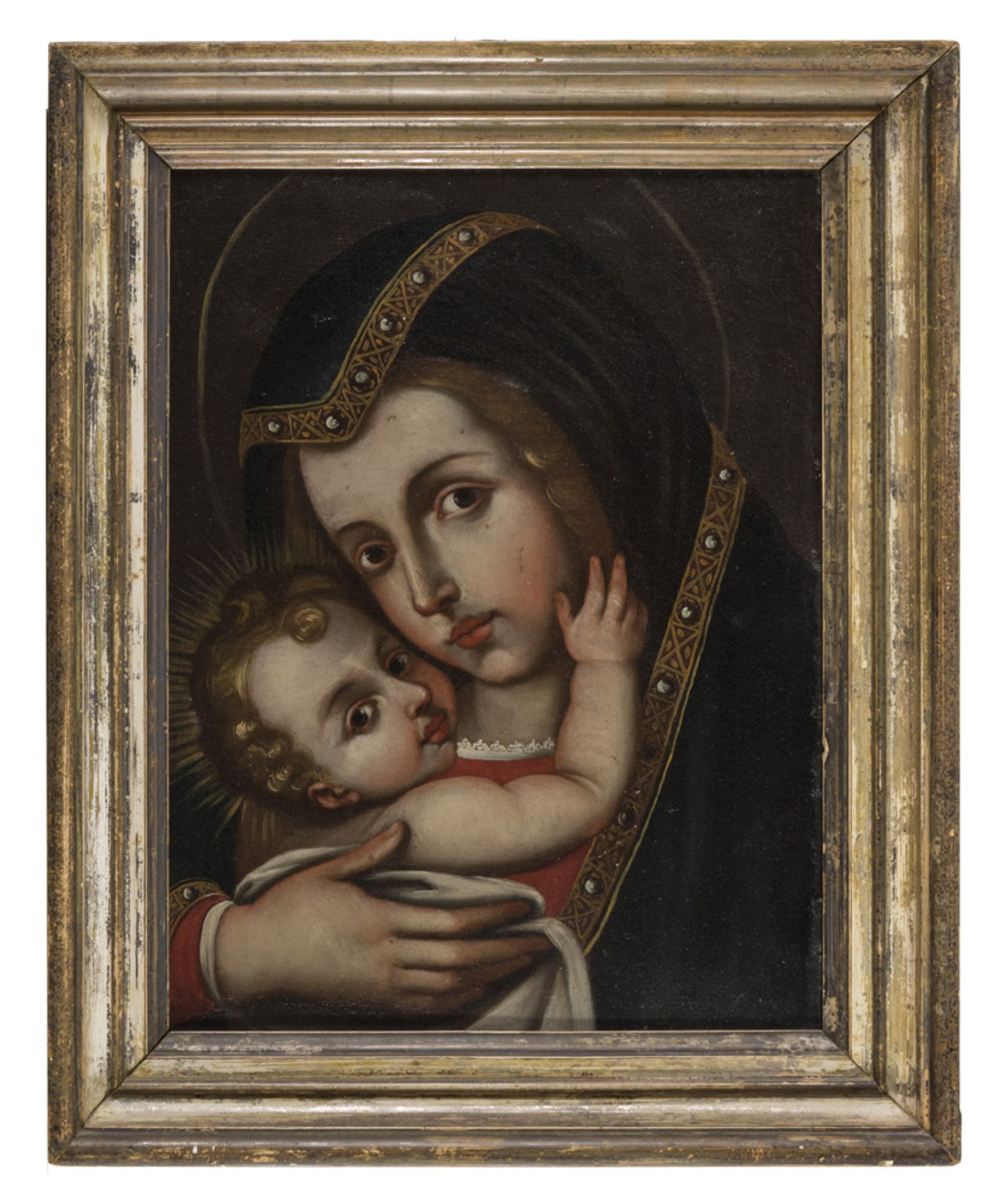 ITALIAN PAINTER, 18TH CENTURY VIRGIN AND CHILD Oil on canvas, cm. 47 x 36 Lacquered frame PITTORE