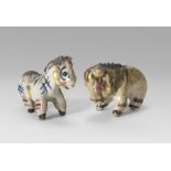 TWO SMALL DONKEY FIGURES, VIETRI 20'S in painted ceramics. Measures cm. 5,5 x 8,5 x 3. DUE FIGURE DI