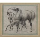 LATE 19TH CENTURY PAINTER HORSES Pencil on paper, cm. 22 x 26 Lacquered frame PITTORE FINE XIX