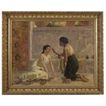 EUROPEAN PAINTER, EARLY 20TH CENTURY ROMAN WOMAN AT THE MAKEUP Oil on canvas, cm. 50 x 64 Frame in