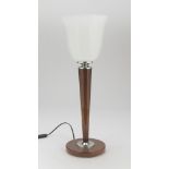 TABLE LAMP, 1930S' STYLE with conic shaft in beech tree and round base. Lampshade in opaline