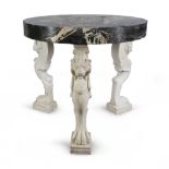 SPLENDID TABLE IN MARBLES, 17TH CENTURY with top in white marble and black Acquitania marble of high