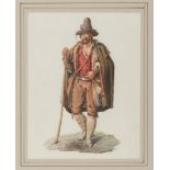 PAINTER CENTRAL ITALY, 19TH CENTURY SHEPHERD Watercolour on paper, cm. 20 x 15,5 Signed bottom right