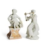 TWO MIGNON PORCELAIN GROUPS, 19TH CENTURY of white enamel, representing piper and child with