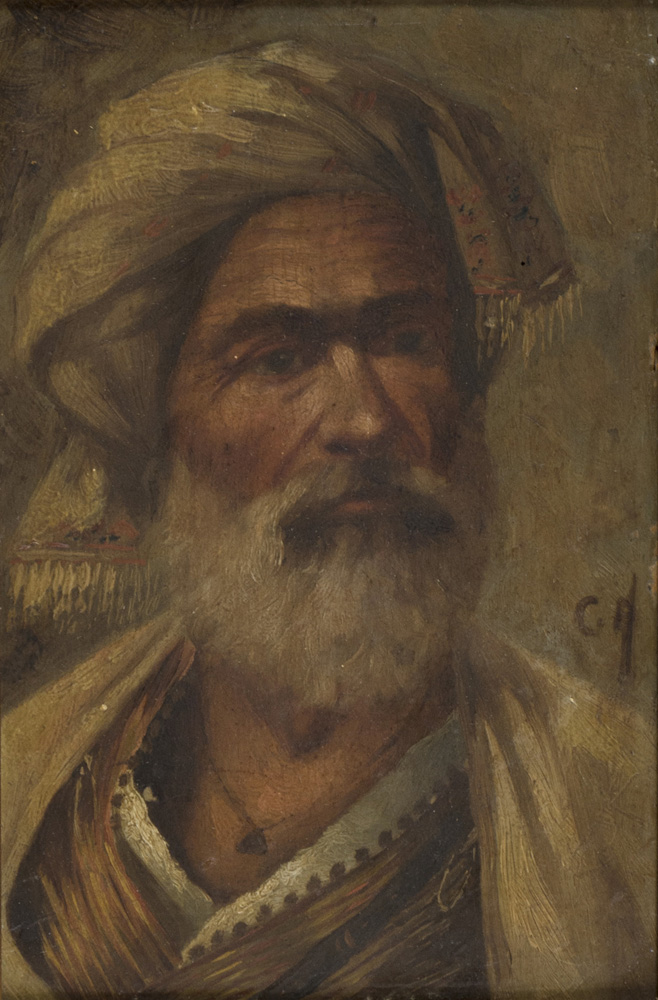 RUSSIAN PAINTER, 19TH CENTURY ARAB'S PORTRAIT Oil on panel, cm. 20 x 15 Initials at the bottom