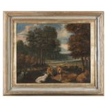 ROMAN PAINTER, END 17TH CENTURY LANDSCAPE WITH MERCURY AND ARGON Oil on canvas, cm. 38 x 44 Silver-