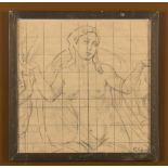 BASILIO CASCELLA (Pescara 1860 - Rome 1950) WOMAN'S STUDY Pencil on paper checkered by the artist,