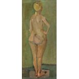 UMBERTO FOLLI (Lombard mass 1919 - 1989) Back view of female nude, 1975 Oil on cardboard, cm. 91,5 x