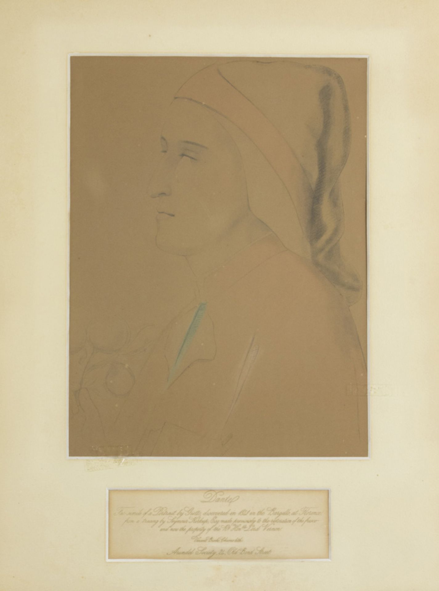 ITALIAN PAINTER, 20TH CENTURY Dante, after Giotto Reproduction on brown paper, cm. 43 x 32 Subtitled