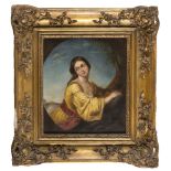 ITALIAN PAINTER, 19TH CENTURY WOMAN'S PORTRAIT IN LANDSCAPE Oil on pressed cardboard, cm. 27 x 24