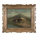 ITALIAN PAINTER, 19TH CENTURY HERDS IN THE PASTURE Oil on canvas, cm. 30 x 39 Signed 'Palizzi',