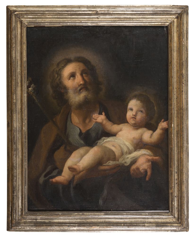 GIOVANNI PAUL MELCHIORRI (Rome 1664 - 1745) ST. JOSEPH WITH THE CHILD Oil on canvas, cm. 74 x 60