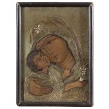 RUSSIAN SCHOOL, 19TH CENTURY VIRGIN OF THE TENDERNESS Tempera on panel with silvered ground, cm.
