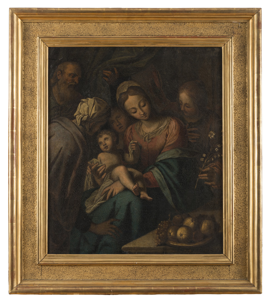 HANS VON AACHEN, follower of (Colone 1552 - Praga 1615) SACRED FAMILY WITH SANT'ANNA AND TWO