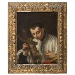 ROMAN PAINTER, 18TH CENTURY ST. LUIGI GONZAGA ADORES THE CROSS Oil on canvas, cm. 55 x 42 PROVENANCE