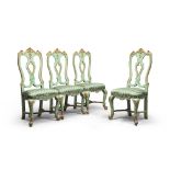 FOUR RARE CHAIRS IN LACQUERED WOOD, LUCCA 18TH CENTURY Pattona model of greenish ground with edges