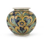 MAIOLICA VASE, CALTAGIRONE EARLY 20TH CENTURY polychrome enamels on cobalt ground, decorated with