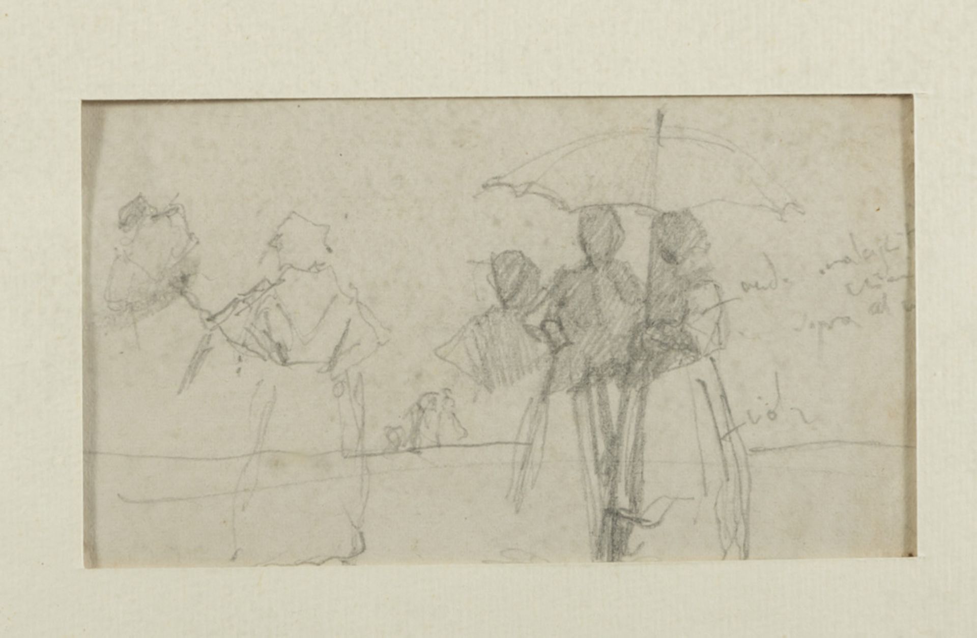 SCIPIONE VANNUTELLI (Genazzano 1834 - Rome 1894) SKETCH OF FEMALE FIGURES WITH PARASOL Pencil on