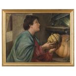 ANTONINO CALCAGNADORO, att. to (Rieti 1876 - Rome 1935) WOMAN WITH PUMPKIN IN INTERIOR Oil on